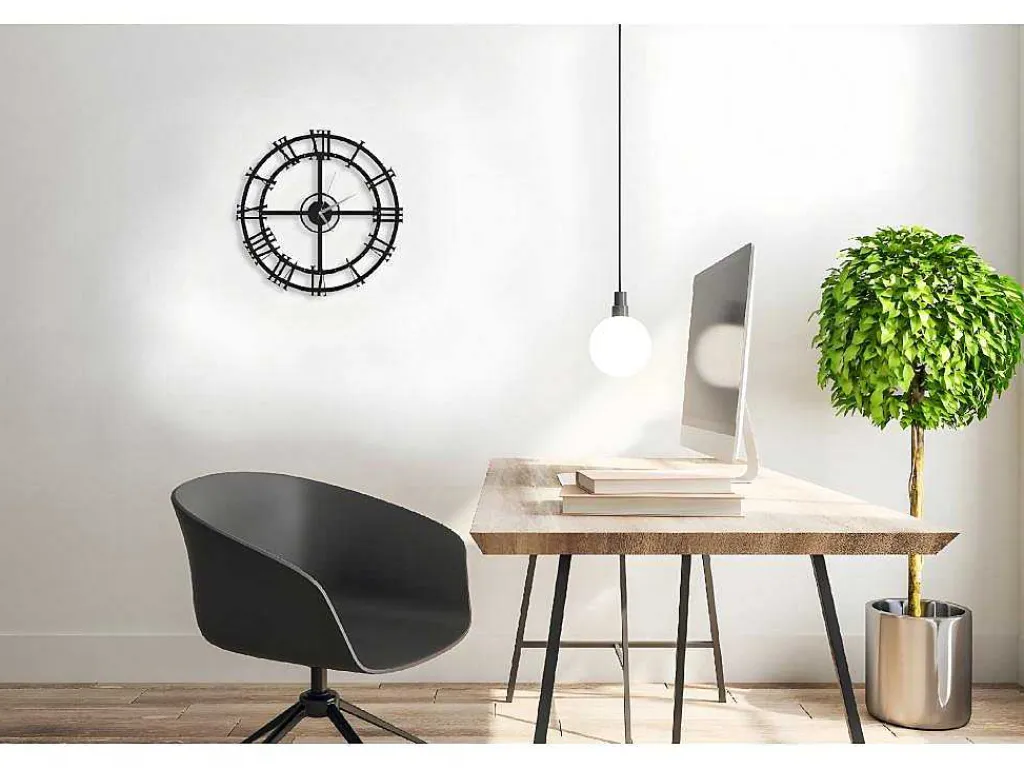 Klok Vintage 1, Zwart, Zilver, 50X0,16X50 Cm,-EPIKASA Outlet
