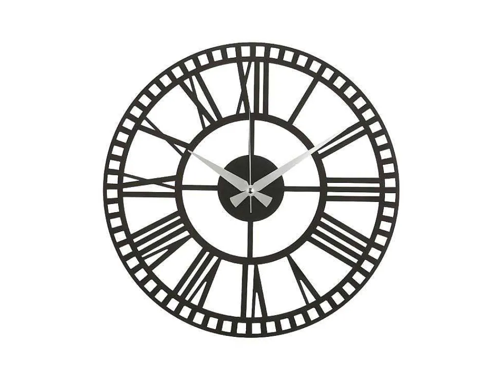 Klok Vintage 11, Zwart, Zilver, 50X1,5X50 Cm,-EPIKASA Outlet