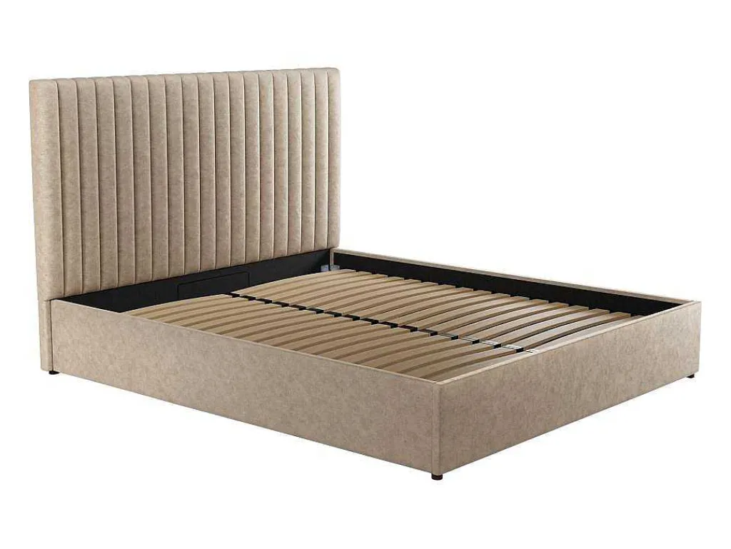 Kofferbed En Hoofdeinde Met Verticale Stiksels - 180 X 200 Cm - Stof - Beige - Sarah-Vente-unique Clearance