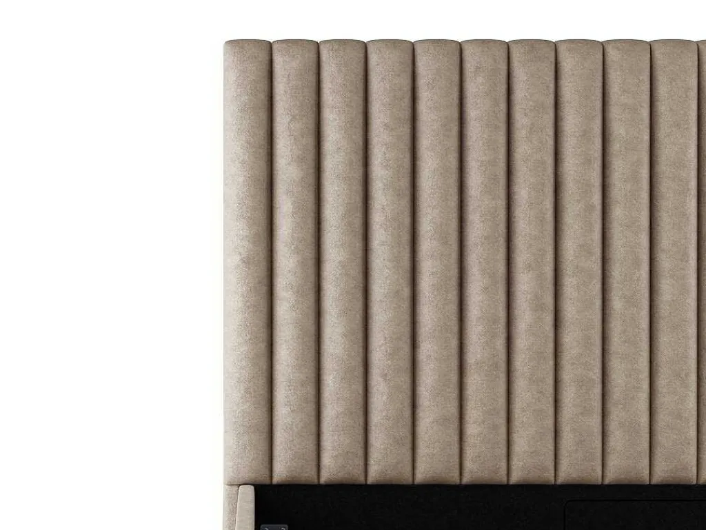 Kofferbed En Hoofdeinde Met Verticale Stiksels - 180 X 200 Cm - Stof - Beige - Sarah-Vente-unique Clearance