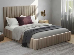 Kofferbed Met Hoofdbord Met Verticale Naden - 180 X 200 Cm - Velours - Taupe - Larali - Van-PASCAL MORABITO Outlet