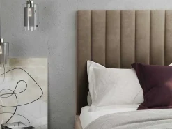 Kofferbed Met Hoofdbord Met Verticale Naden - 160 X 200 Cm - Velours - Taupe - Larali - Van-PASCAL MORABITO Clearance