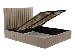 Kofferbed Met Hoofdbord Met Verticale Naden - 160 X 200 Cm - Velours - Taupe - Larali - Van-PASCAL MORABITO Clearance