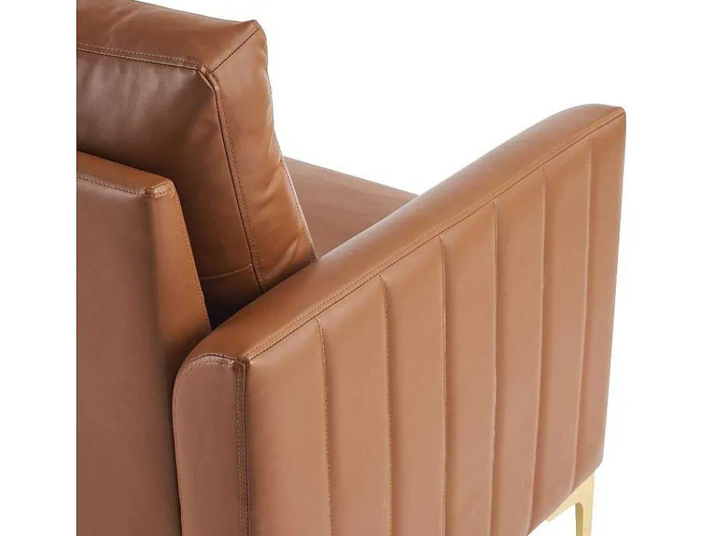 Kunstleren Chesterfield Fauteuil Met Dik Kussen - Goud Metalen Poten - Bruin-ModernLuxe Best