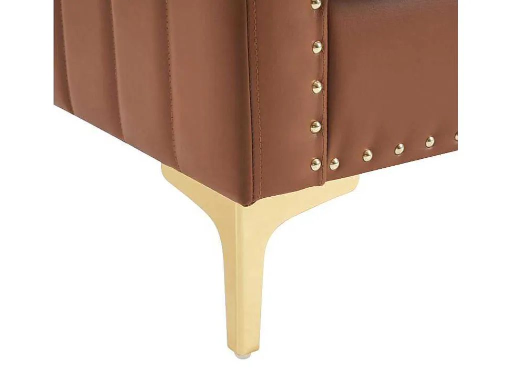 Kunstleren Chesterfield Fauteuil Met Dik Kussen - Goud Metalen Poten - Bruin-ModernLuxe Best