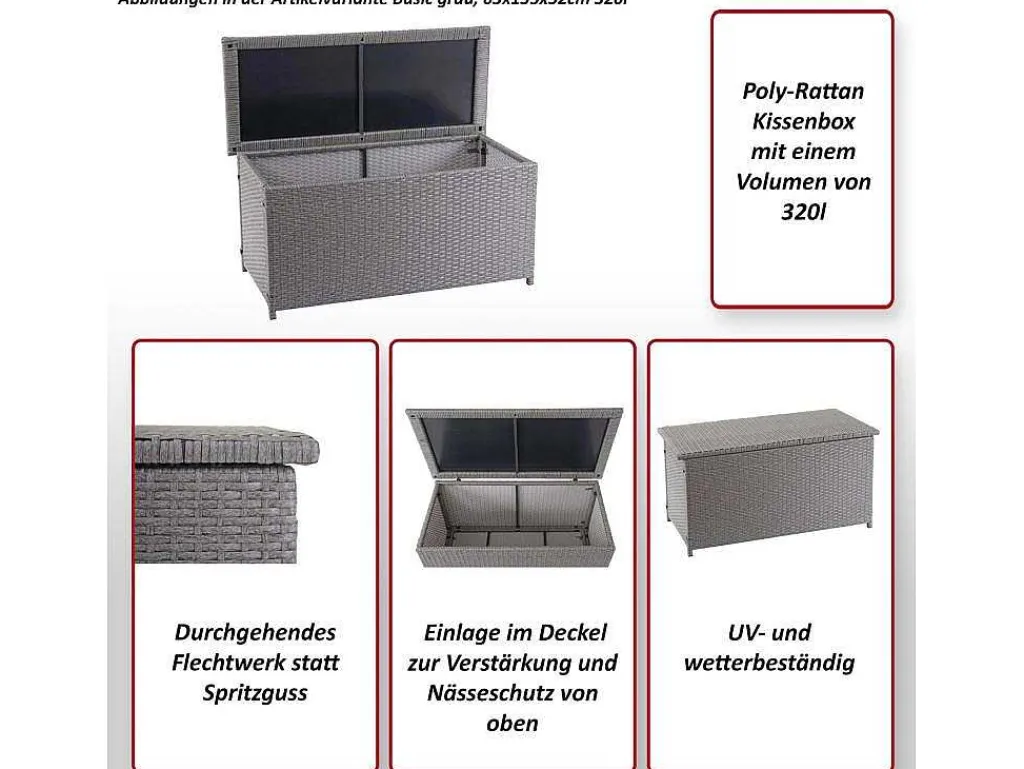 Kussenbox Van Polyrattan Mcw-D88 Iii, Basic Grijs, 63X135X52Cm 320L-Vente-unique Sale
