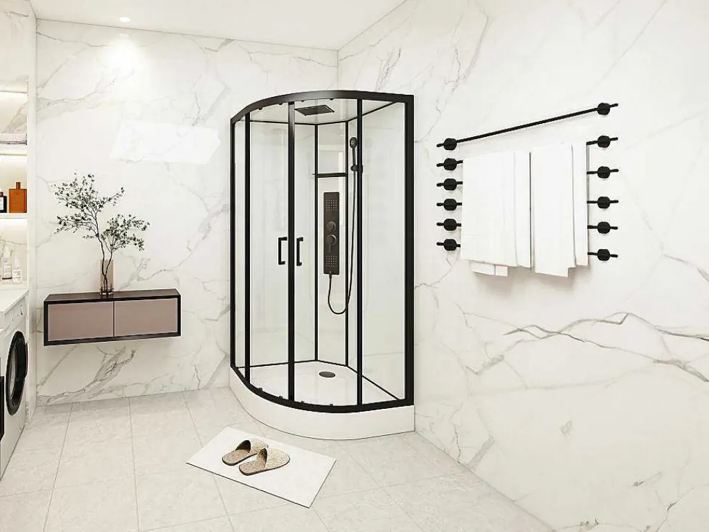 Kwartcirkelvormige Douchecabine Met Massagestralen L90 X B90 X H215 Cm Solena-Shower & Design