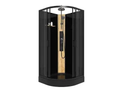 Kwartcirkelvormige Douchecabine Met Massagestralen En Paneel In Bamboe - Zwart - L90 X B90 X H225 Cm - Tiloma-Shower & Design Best