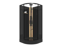 Kwartcirkelvormige Douchecabine Met Massagestralen En Paneel In Bamboe - Zwart - L90 X B90 X H225 Cm - Tiloma-Shower & Design Best