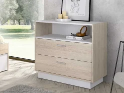 Ladekast - 2 Lades En 1 Nis - Naturelkleur En Wit - Leandre-Vente-unique Online