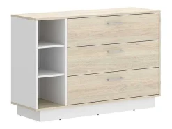 Ladekast - 3 Lades En 3 Nissen - Naturelkleur En Wit - Leandre-Vente-unique Clearance