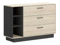 Ladekast - 3 Lades En 3 Nissen - Naturelkleur En Antraciet - Leandre-Vente-unique Sale