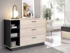 Ladekast - 3 Lades En 3 Nissen - Naturelkleur En Antraciet - Leandre-Vente-unique Sale