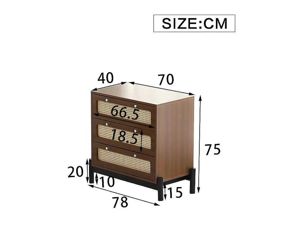 Ladekast - 3 Pvc Rotan Lades Met Zwarte Poten - Bruin-ModernLuxe Online