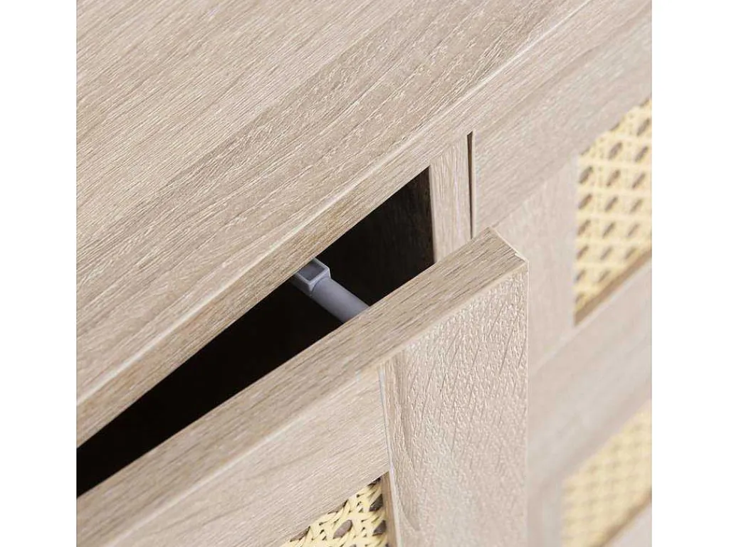 Ladekast 120 X 82 X 40 Cm Met 2 Deuren En 3 Laden In Rotan En Sonoma Eiken, Verstelbare Plank, Beige-Vente-unique Clearance