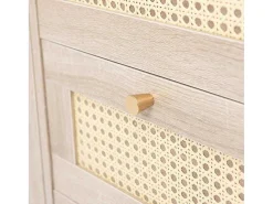 Ladekast 120 X 82 X 40 Cm Met 2 Deuren En 3 Laden In Rotan En Sonoma Eiken, Verstelbare Plank, Beige-Vente-unique Clearance