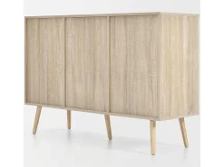 Ladekast 120 X 82 X 40 Cm Met 2 Deuren En 3 Laden In Rotan En Sonoma Eiken, Verstelbare Plank, Beige-Vente-unique Clearance