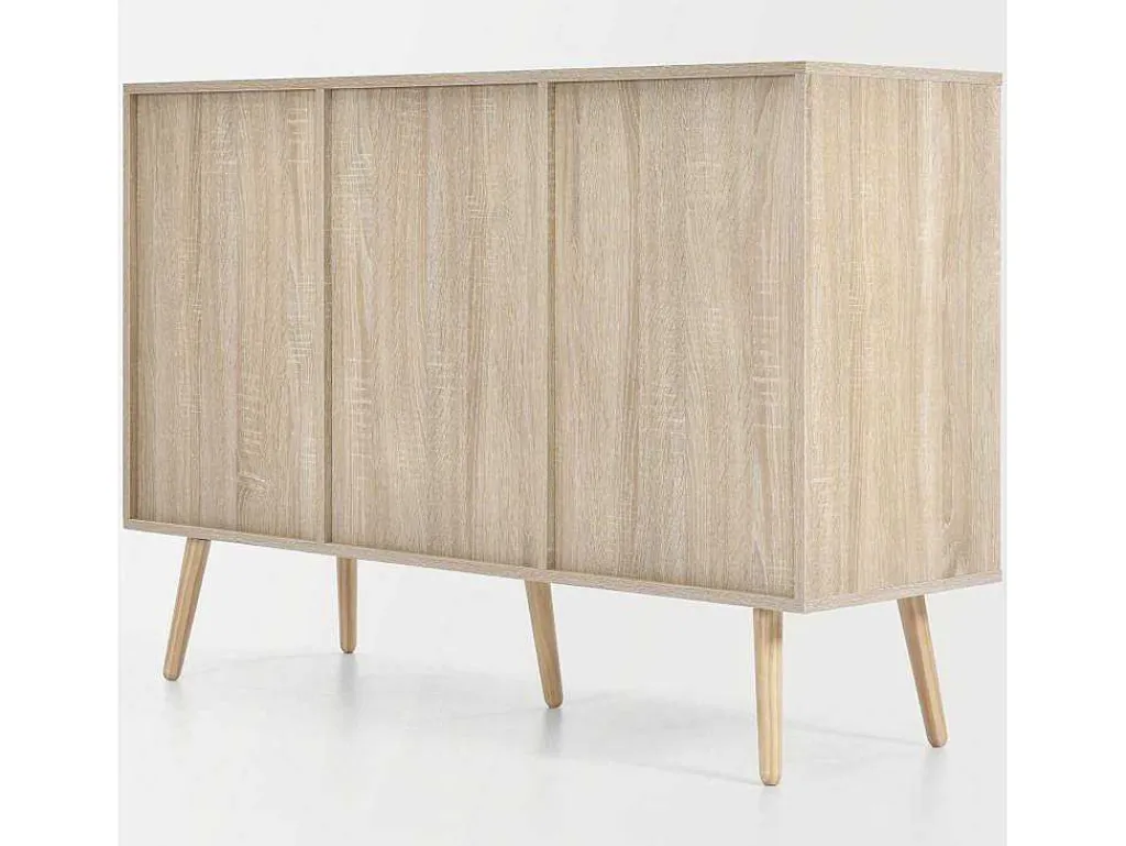 Ladekast 120 X 82 X 40 Cm Met 2 Deuren En 3 Laden In Rotan En Sonoma Eiken, Verstelbare Plank, Beige-Vente-unique Clearance