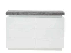 Ladekast Halo Ii - 6 Lades - Gelakt Mdf - Met Ledverlichting - Kleur: Wit En Beton-Vente-unique Discount