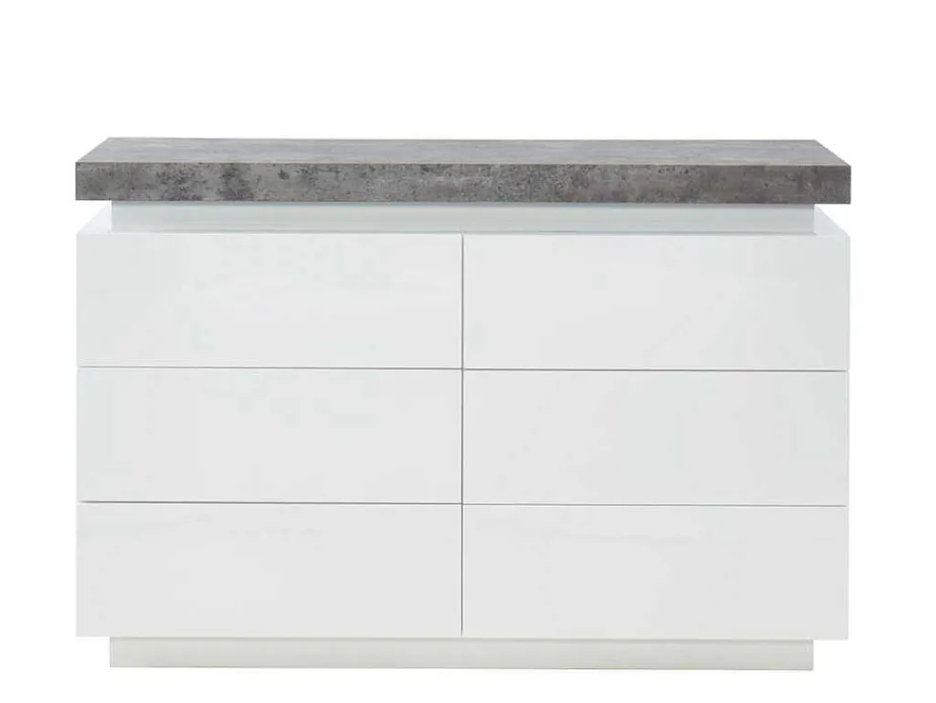 Ladekast Halo Ii - 6 Lades - Gelakt Mdf - Met Ledverlichting - Kleur: Wit En Beton-Vente-unique Discount