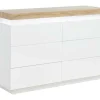 Ladekast Halo Ii - 6 Lades - Gelakt Mdf - Met Ledverlichting - Kleur: Wit En Eiken-Vente-unique Sale