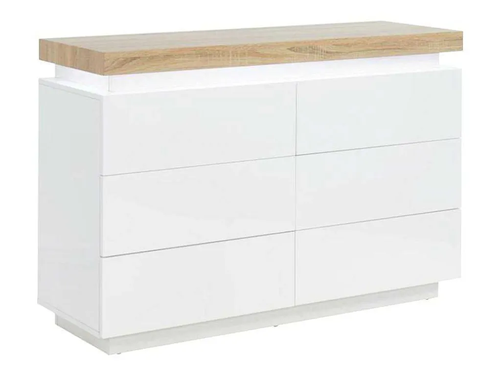 Ladekast Halo Ii - 6 Lades - Gelakt Mdf - Met Ledverlichting - Kleur: Wit En Eiken-Vente-unique Sale