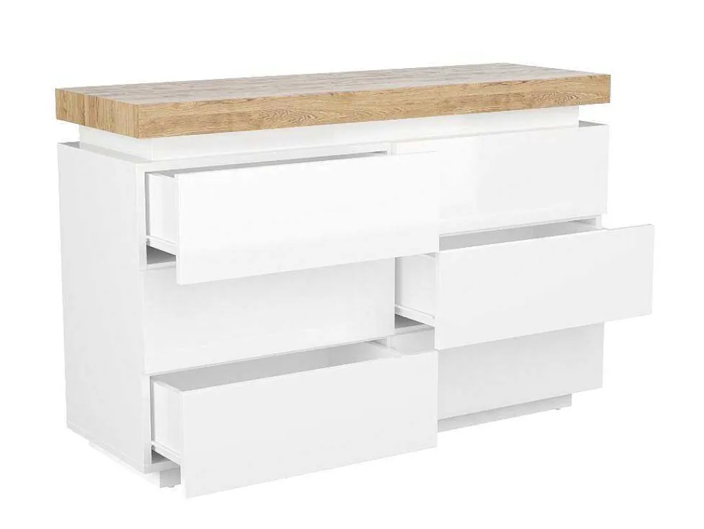 Ladekast Halo Ii - 6 Lades - Gelakt Mdf - Met Ledverlichting - Kleur: Wit En Eiken-Vente-unique Sale