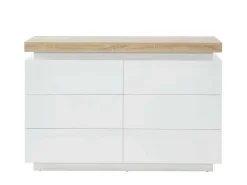 Ladekast Halo Ii - 6 Lades - Gelakt Mdf - Met Ledverlichting - Kleur: Wit En Eiken-Vente-unique Sale