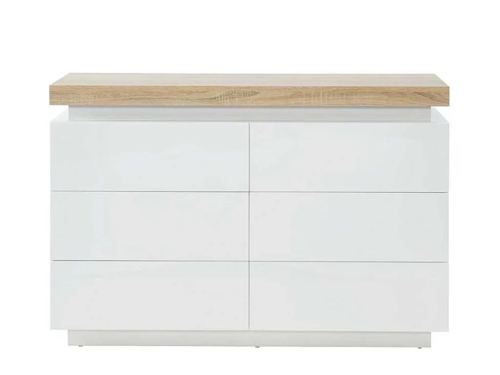 Ladekast Halo Ii - 6 Lades - Gelakt Mdf - Met Ledverlichting - Kleur: Wit En Eiken-Vente-unique Sale