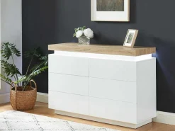 Ladekast Halo Ii - 6 Lades - Gelakt Mdf - Met Ledverlichting - Kleur: Wit En Eiken-Vente-unique Sale