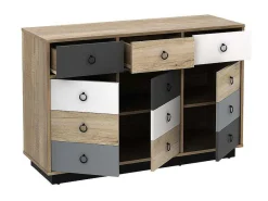 Ladekast Krypton - 3 Lades En 3 Deuren - Kleuren: Eiken, Wit En Grijs-Vente-unique Outlet