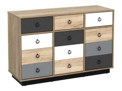 Ladekast Krypton - 3 Lades En 3 Deuren - Kleuren: Eiken, Wit En Grijs-Vente-unique Outlet