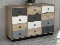 Ladekast Krypton - 3 Lades En 3 Deuren - Kleuren: Eiken, Wit En Grijs-Vente-unique Outlet