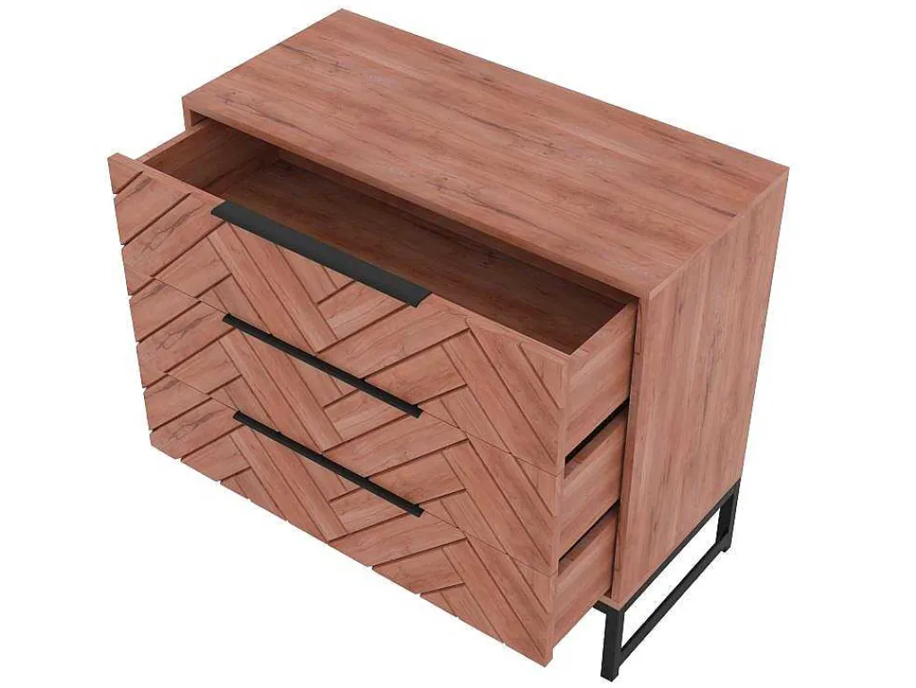 Ladekast Met 3 Lades - Acaciahout En Metaal - Naturel En Zwart - Vedila-Vente-unique Discount