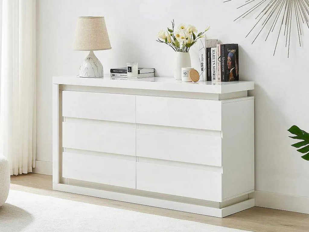 Ladekast Met 6 Lades - Met Ledverlichting - Mdf - Wit Gelakt - Flarancia-Vente-unique Hot