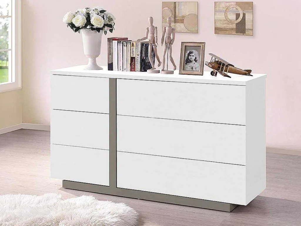 Ladekast Napoli - 6 Laden - Wit En Taupe-Vente-unique Clearance