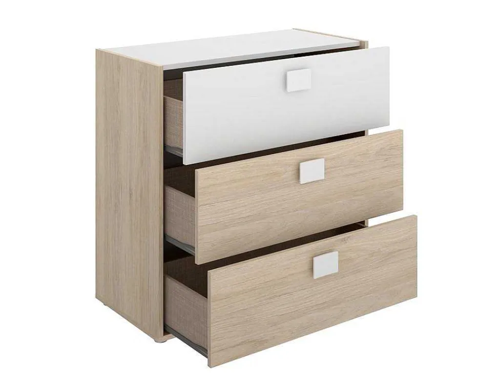 Ladekast Sonia - 3 Lades - Kleuren: Eiken En Wit-Vente-unique Hot