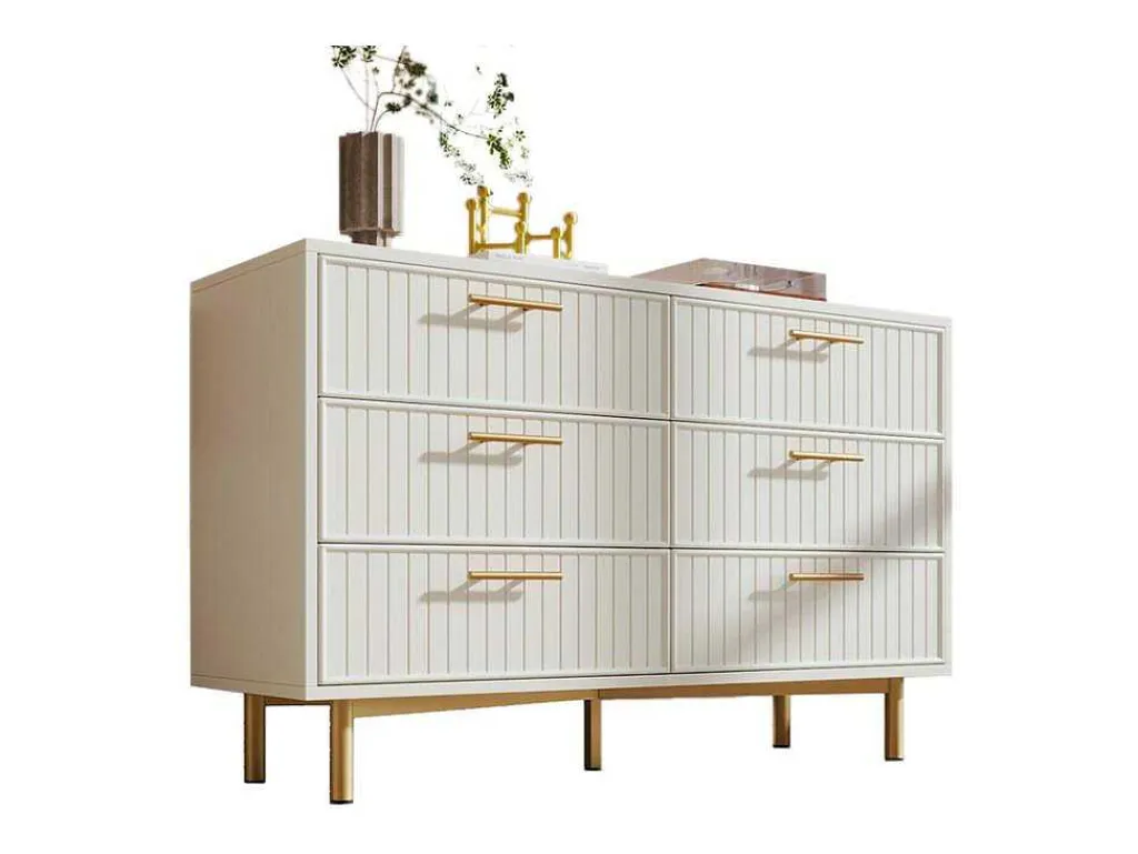Ladekast Versierd Met Verticale Strepen - 6 Lades - Wit-ModernLuxe Discount