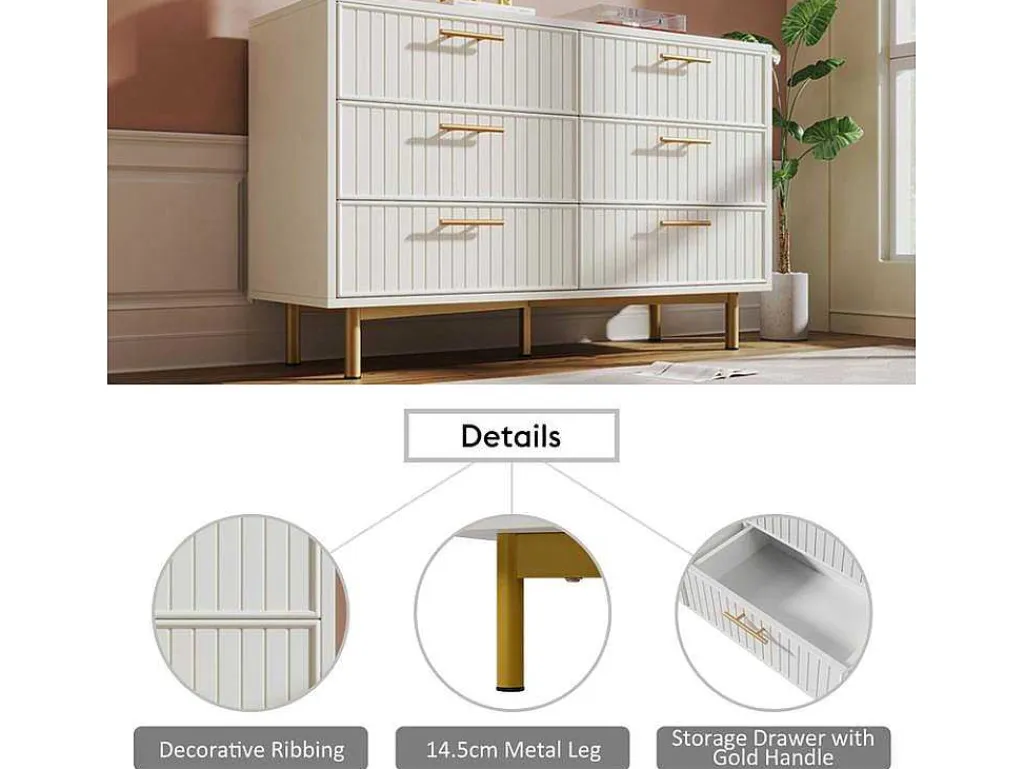 Ladekast Versierd Met Verticale Strepen - 6 Lades - Wit-ModernLuxe Discount