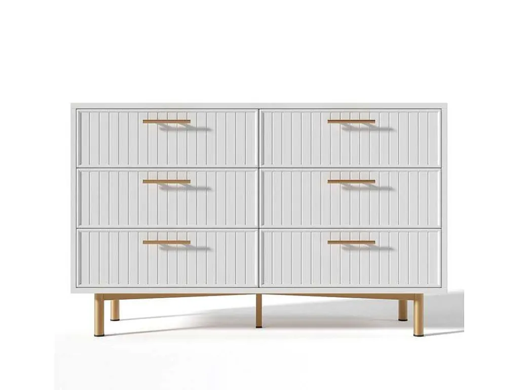 Ladekast Versierd Met Verticale Strepen - 6 Lades - Wit-ModernLuxe Discount