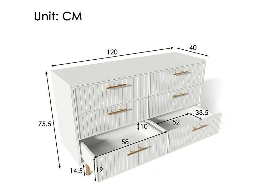 Ladekast Versierd Met Verticale Strepen - 6 Lades - Wit-ModernLuxe Discount