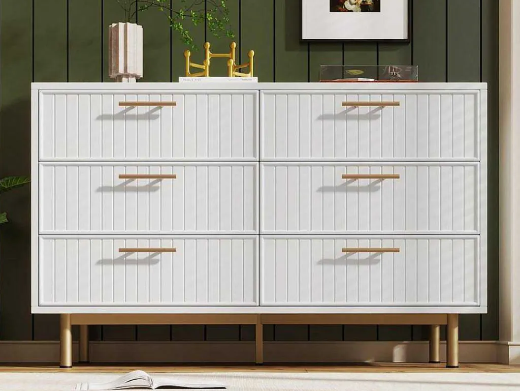 Ladekast Versierd Met Verticale Strepen - 6 Lades - Wit-ModernLuxe Discount