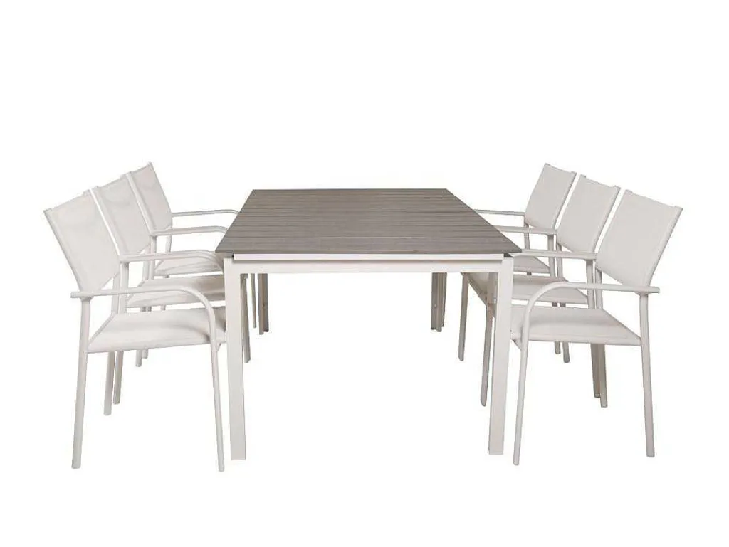 Levels Tuinmeubelset Tafel 100X160/240Cm En 6 Stoel Santorini Wit, Grijs.-Vente-unique Online