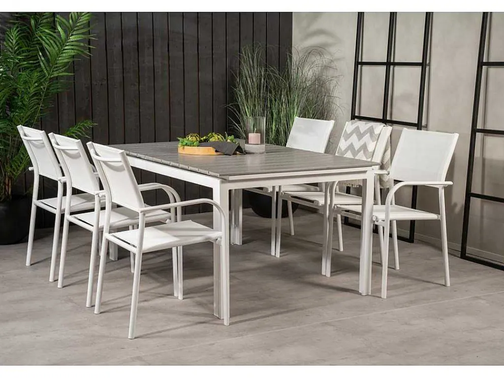 Levels Tuinmeubelset Tafel 100X160/240Cm En 6 Stoel Santorini Wit, Grijs.-Vente-unique Online
