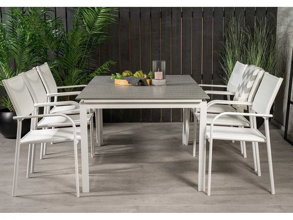 Levels Tuinmeubelset Tafel 100X160/240Cm En 6 Stoel Santorini Wit, Grijs.-Vente-unique Online