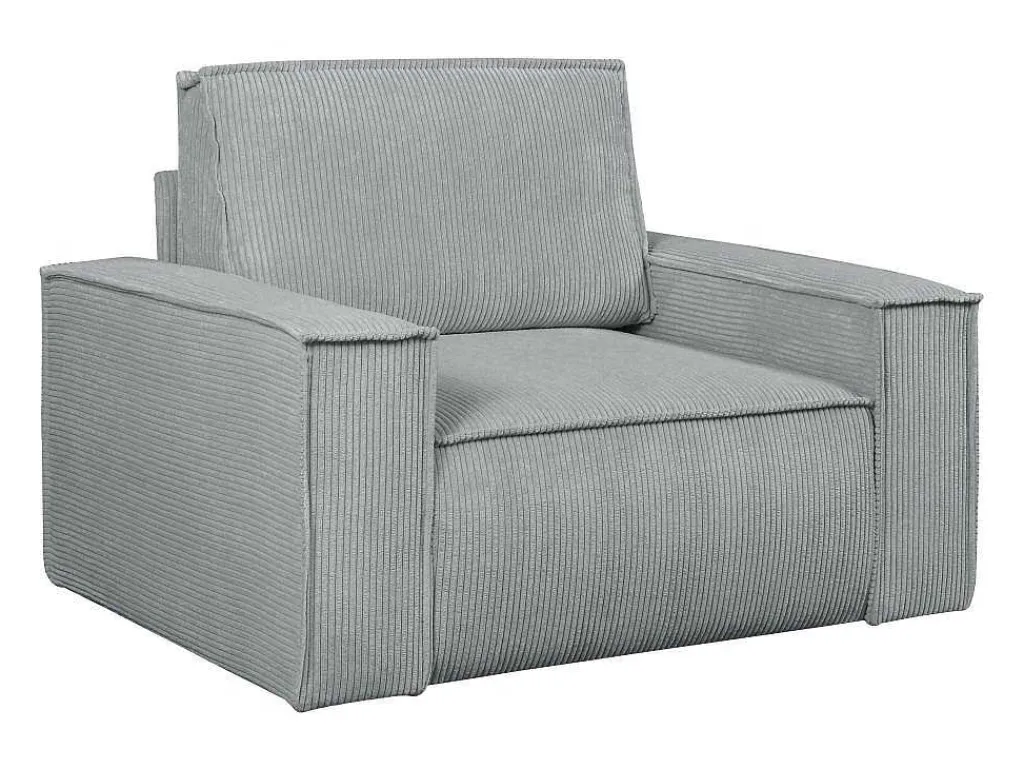 Lichtgrijze Ribfluwelen Fauteuil Amelia-Vente-unique New
