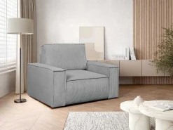 Lichtgrijze Ribfluwelen Fauteuil Amelia-Vente-unique New