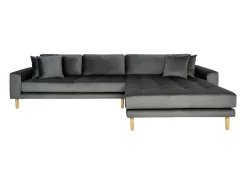Lido Chaiselong Sofa Rechts Met 4 Kussens, Velour Grijs.-House Nordic Discount