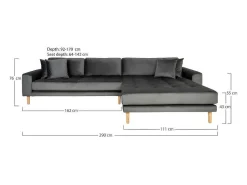 Lido Chaiselong Sofa Rechts Met 4 Kussens, Velour Grijs.-House Nordic Discount
