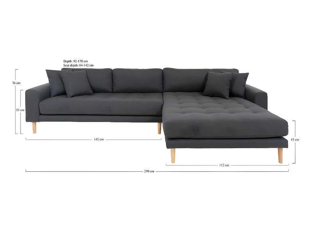 Lido Chaiselong Sofa Rechts Met 4 Kussens, Velour Grijs.-House Nordic Discount